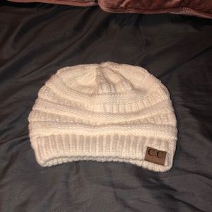 Knitted cream white beanie